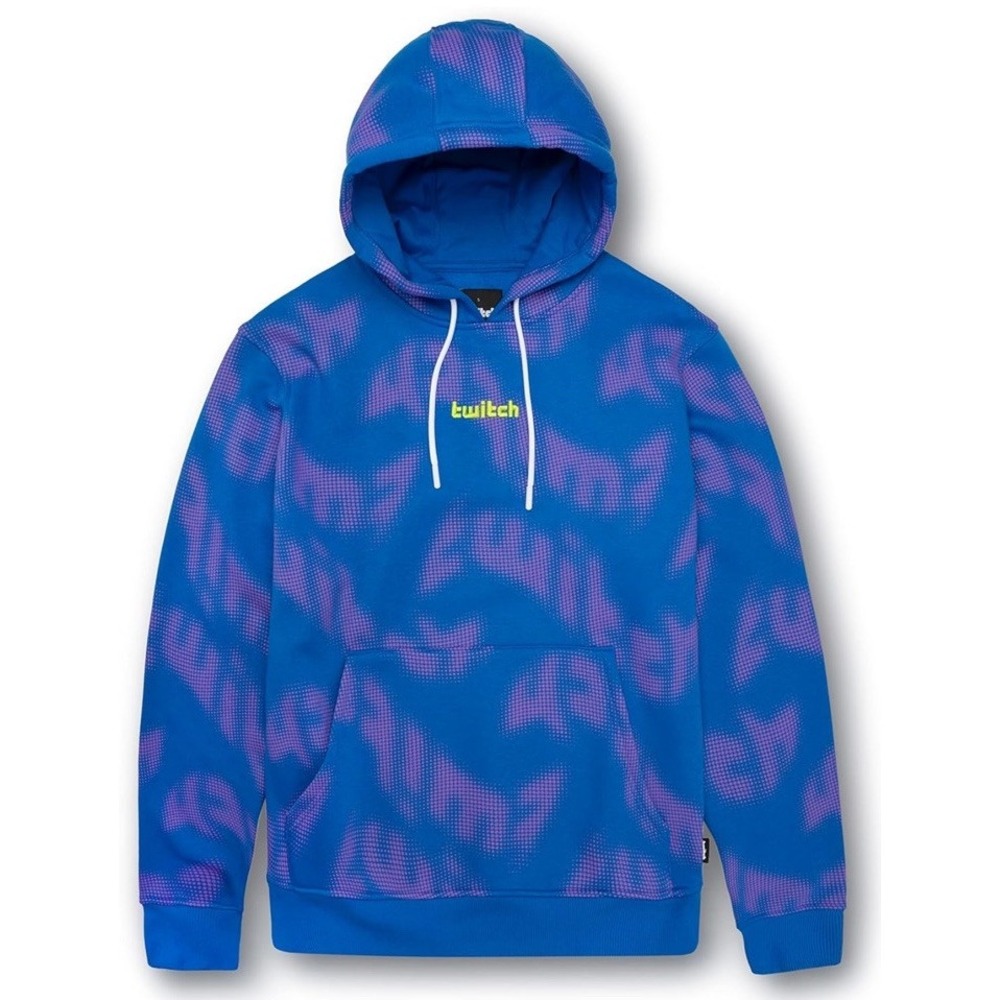 Twitch Printed Hoodie Sweatshirt Blue‎ Purple All Over Logo Graphic Mens XL